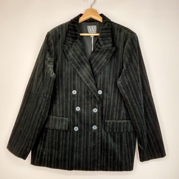 Worthington Womens Size 18 Double Breasted Blazer Jacket Forest Green Corduroy - Picture 2 of 11